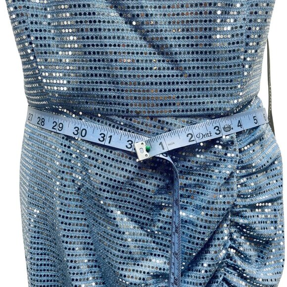 Aidan By Adrianna Papell Blue Sequin Ruched Midi party Dress Size 10 - Picture 10 of 11